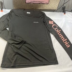 Columbia PFG Omni-Shade Dry Fit Long Sleeve Charcoal Gray w/pink Shirt M 493